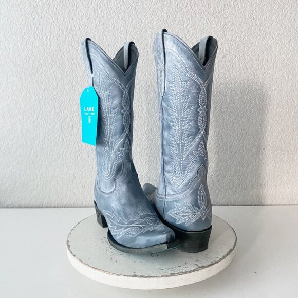 Lane LEXINGTON Womens Cowboy Boots 7.5 Blue Western Cowgirl Mid Calf Pointed Toe - Picture 11 of 11